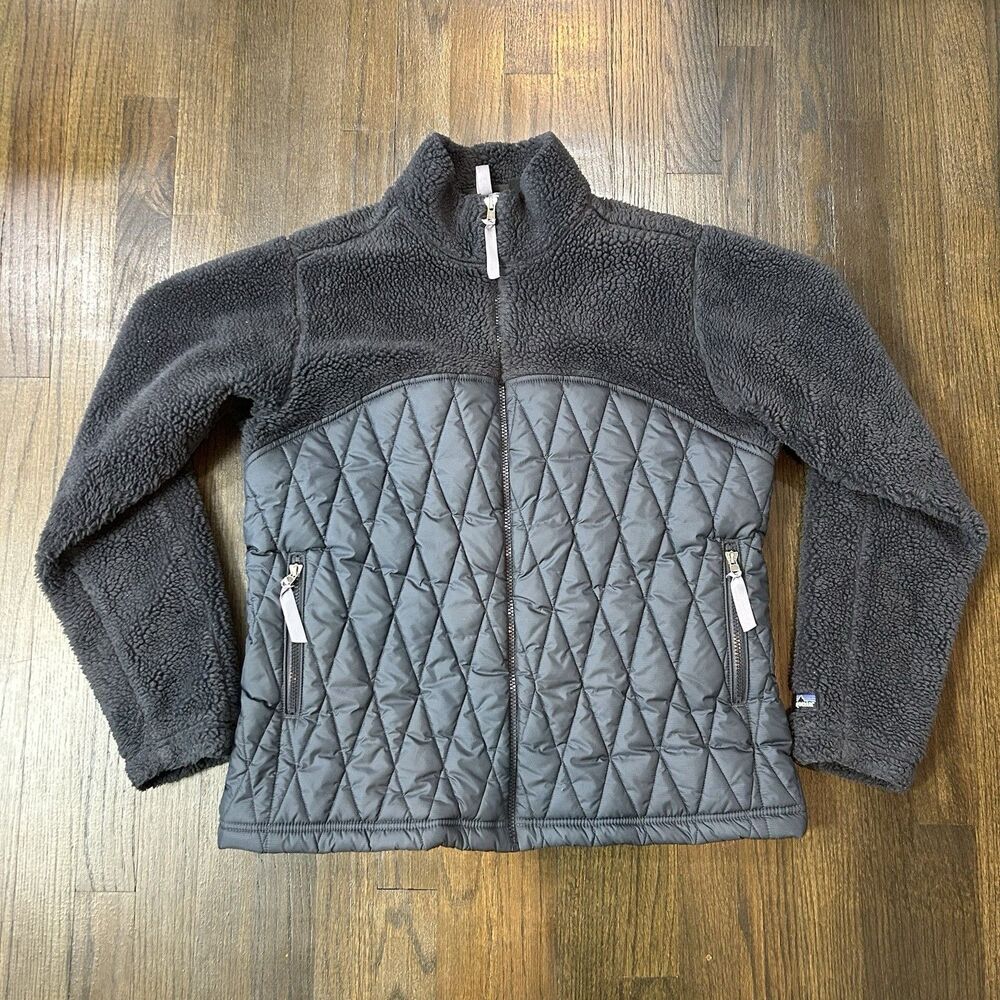 Vtg Patagonia Bernese Mountain Jacket Womens L Gray Deep Pile Fleece USA